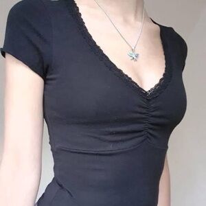 Brandy Melville black lace gina top RARE